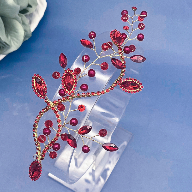 Väliskaubandusega käsitsi valmistatud rhinestones juuksepael lihtne punane kleit juuste aksessuaarid kristall rhinestones juuste küljekaunistus DZ254