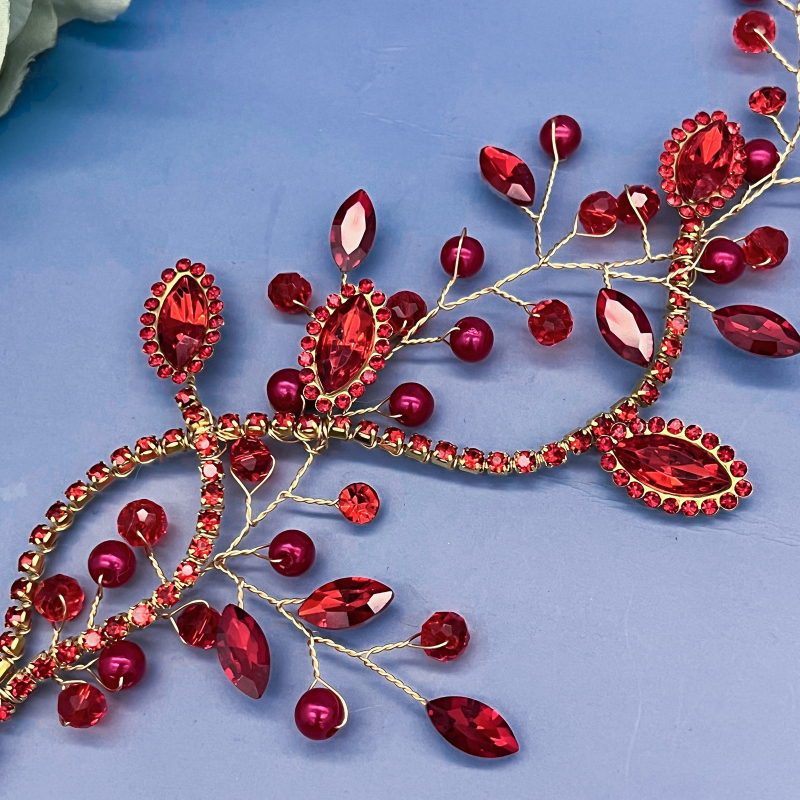 Väliskaubandusega käsitsi valmistatud rhinestones juuksepael lihtne punane kleit juuste aksessuaarid kristall rhinestones juuste küljekaunistus DZ254