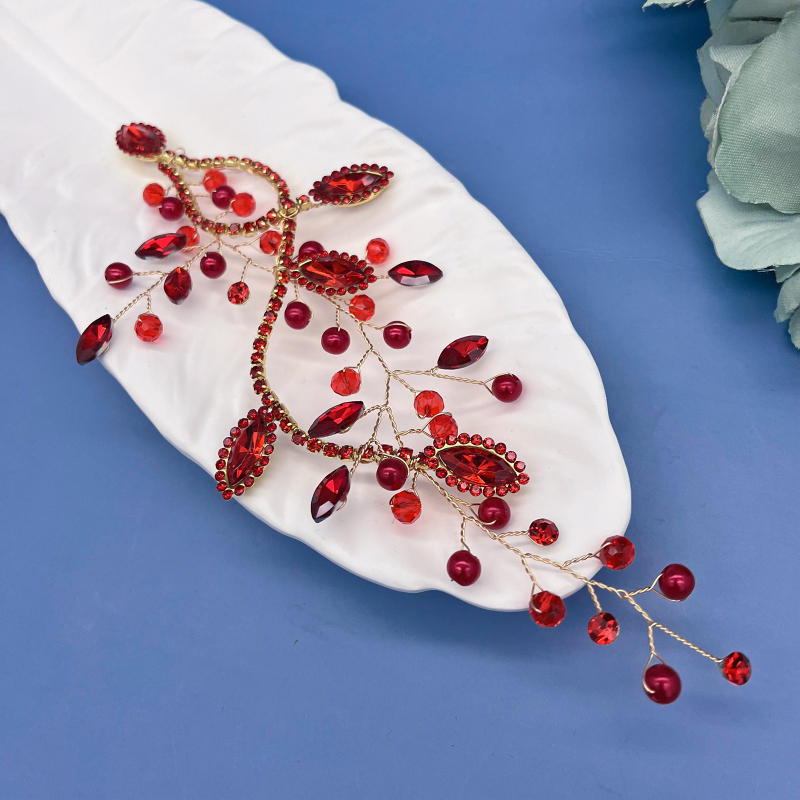 Väliskaubandusega käsitsi valmistatud rhinestones juuksepael lihtne punane kleit juuste aksessuaarid kristall rhinestones juuste küljekaunistus DZ254