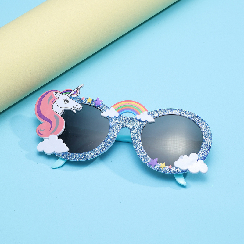 Ükssarviku laste päikeseprillid, UV-vastased, Pegasuse kujuga vikerkaarevärvilised sünnipäevapeo prillid, naljakad prillid