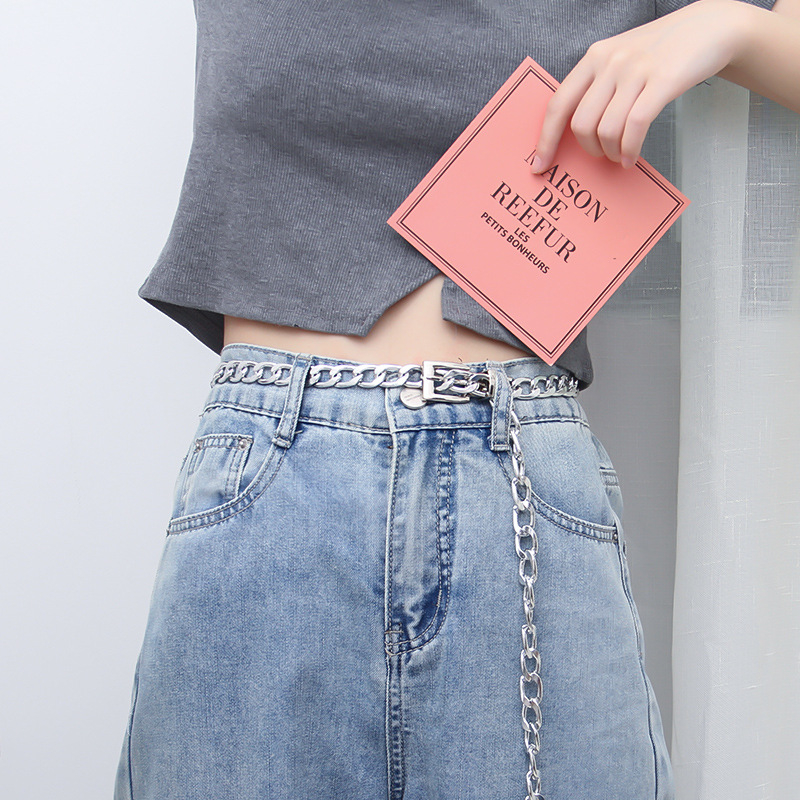 Euroopa ja Ameerika metallvöö meeste ja naiste pükste ketiga universaalne lihtne retro hiphop-ülikond jk vööketiga teksarihm