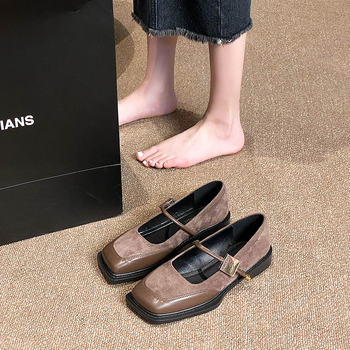 Nové čínske štýlové ploché jednovrstvové topánky s hranatou špičkou, dámske jesenné, univerzálne, francúzske čierne Mary Jane malé kožené topánky, plus veľkosť, dámske topánky 41 až 43