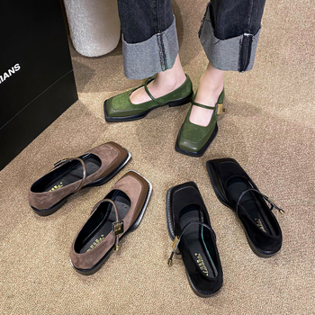 Νέα Κινέζικα Στυλ Φλατ Παπούτσια Μονής Επίστρωσης με Τετράγωνη Δάχτυλη, Γυναικεία Φθινοπωρινά Μαύρα Δερμάτινα Παπούτσια Mary Jane, Μικρά, Γυναικεία Παπούτσια Plus Size, 41 έως 43