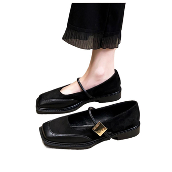 Νέα Κινέζικα Στυλ Φλατ Παπούτσια Μονής Επίστρωσης με Τετράγωνη Δάχτυλη, Γυναικεία Φθινοπωρινά Μαύρα Δερμάτινα Παπούτσια Mary Jane, Μικρά, Γυναικεία Παπούτσια Plus Size, 41 έως 43