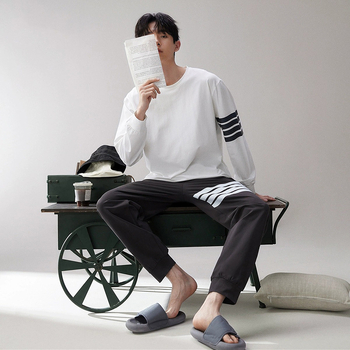 Meeste pidžaama kevad- ja sügisene puuvillane uus pikkade varrukatega lihtne noorte poiste Four Seasons koduriiete kaheosaline ülikond