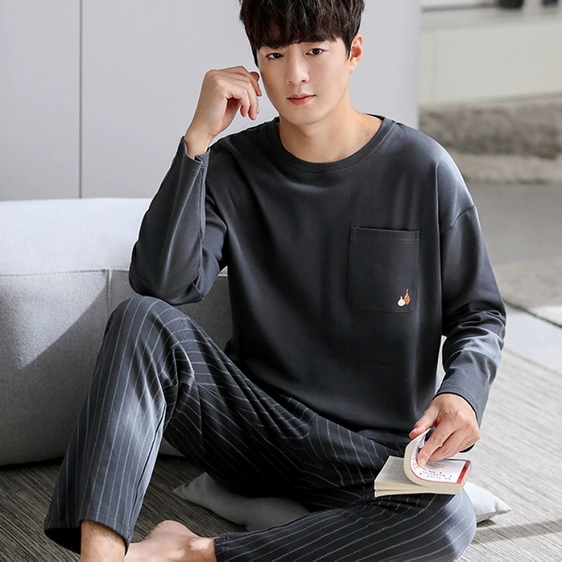 Meeste pidžaama kevad- ja sügisene puuvillane uus pikkade varrukatega lihtne noorte poiste Four Seasons koduriiete kaheosaline ülikond