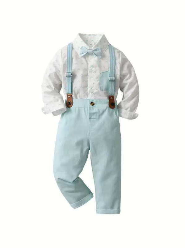 Chlapčenské pánske spoločenské šaty Cezhraničné jarné a jesenné nové detské tričko s dlhým rukávom, ramienka, spoločenský oblek, detské oblečenie