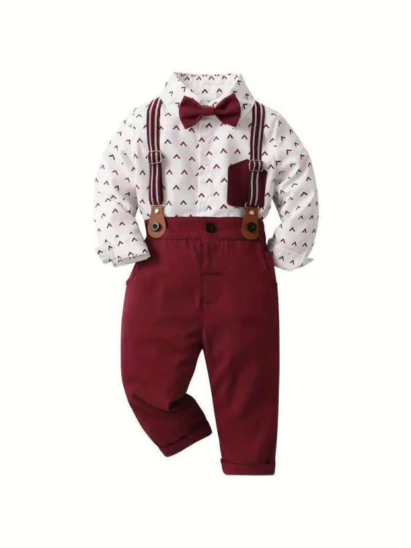 Chlapčenské pánske spoločenské šaty Cezhraničné jarné a jesenné nové detské tričko s dlhým rukávom, ramienka, spoločenský oblek, detské oblečenie