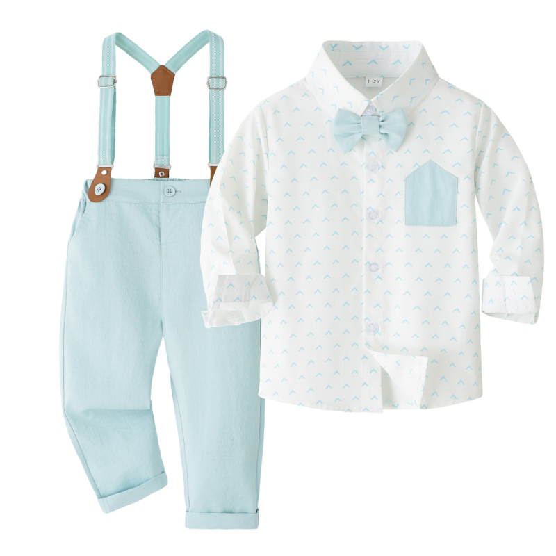 Chlapčenské pánske spoločenské šaty Cezhraničné jarné a jesenné nové detské tričko s dlhým rukávom, ramienka, spoločenský oblek, detské oblečenie