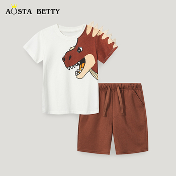 Letný nový chlapčenský oblek, európsky a americký módny kreslený detský oblek s tričkom, šortky s vreckami, dvojdielna súprava