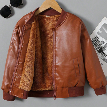 Παιδικά Ρούχα Αγόρια Μεσαίου και Μεγάλου Παιδιού Φθινόπωρο και Χειμώνας Νέα Μόδα Μπουφάν Ρούχα από PU Δέρμα Μοντέρνο Μοτοσικλέτας Cool All-match Παλτό Μπουφάν