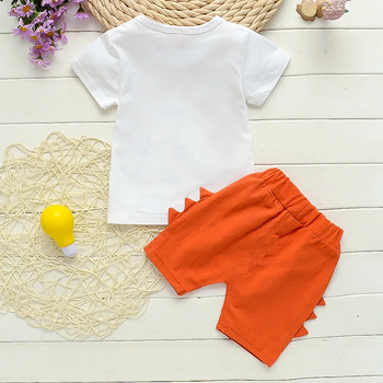 2024 Νέο Παιδικό Καλοκαιρινό Φόρεμα Δυτικού Στυλ Παιδικό Φόρεμα με Κοντομάνικο Στυλ με Δεινόσαυρο και Κοντά Μανίκια, Σετ Δύο Τεμαχίων για Μωρά με Κινούμενα Σχέδια