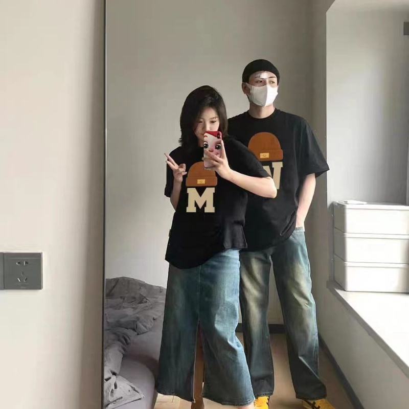 Letné kórejské tričko s krátkym rukávom, dámske voľné tričko, trendy americký štýl, dizajn, všestranný top pre páry, stredne dlhý top s okrúhlym výstrihom