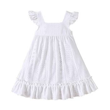 EW εξωτερικού εμπορίου παιδικά ρούχα μικρού και μεσαίου μεγέθους παιδικά νέα κορίτσια καλοκαιρινό μικρό φόρεμα με μανίκια και κοίλο μονόχρωμο Q1819-C