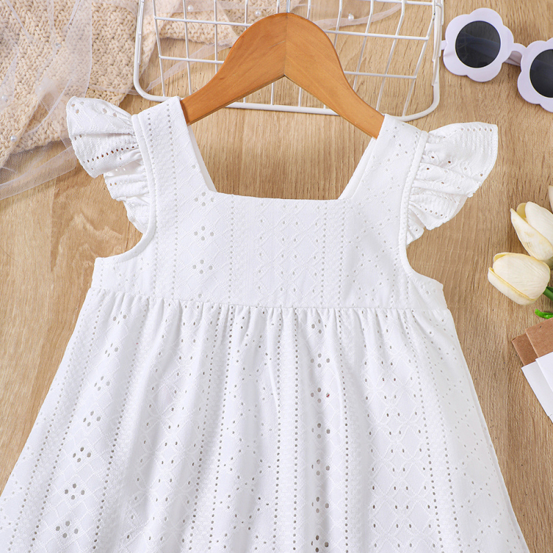 EW vanjska trgovina dječja odjeća male i srednje veličine dječja nova djevojačka ljetna haljina s malim letećim rukavima, šuplja, jednobojna Q1819-C