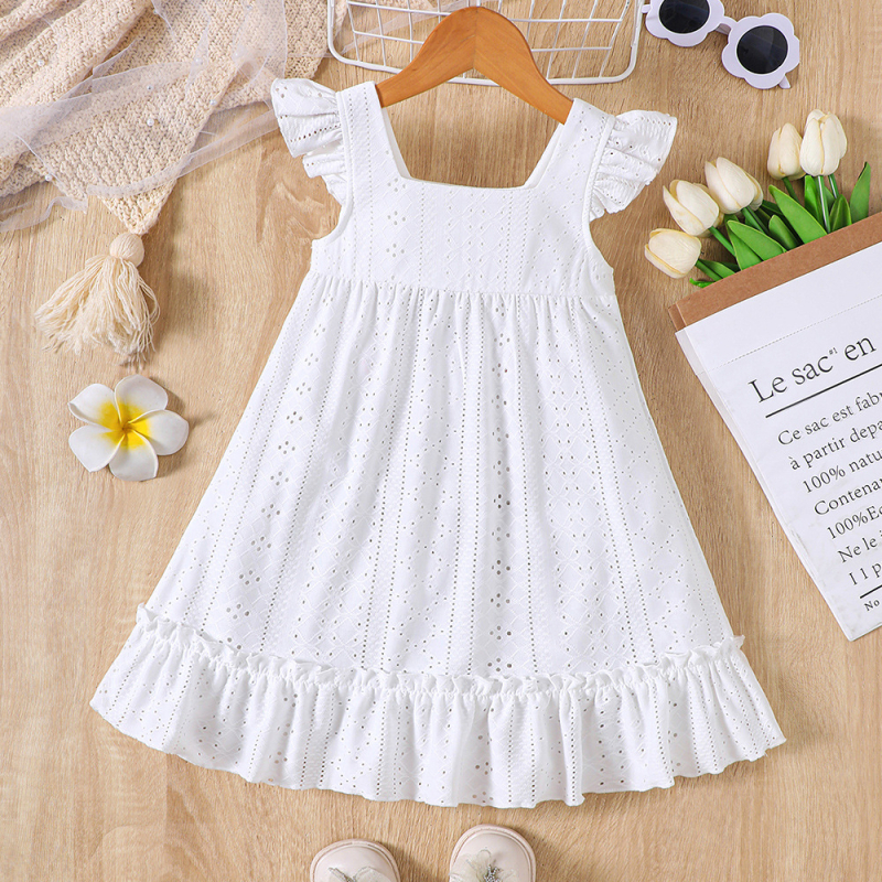 EW vanjska trgovina dječja odjeća male i srednje veličine dječja nova djevojačka ljetna haljina s malim letećim rukavima, šuplja, jednobojna Q1819-C