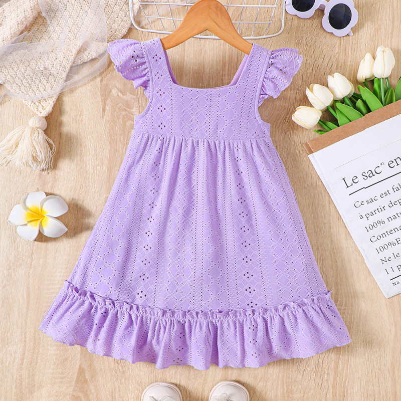 EW vanjska trgovina dječja odjeća male i srednje veličine dječja nova djevojačka ljetna haljina s malim letećim rukavima, šuplja, jednobojna Q1819-C