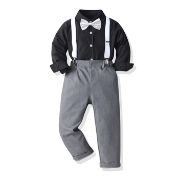 Detský kostým gentlemana na jar a jeseň 2023, čierny, s dlhým rukávom a nohavicami na traky, s cezhraničnou potlačou