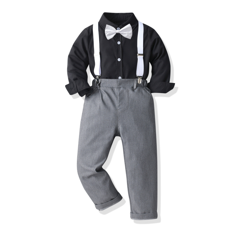 Detský kostým gentlemana na jar a jeseň 2023, čierny, s dlhým rukávom a nohavicami na traky, s cezhraničnou potlačou