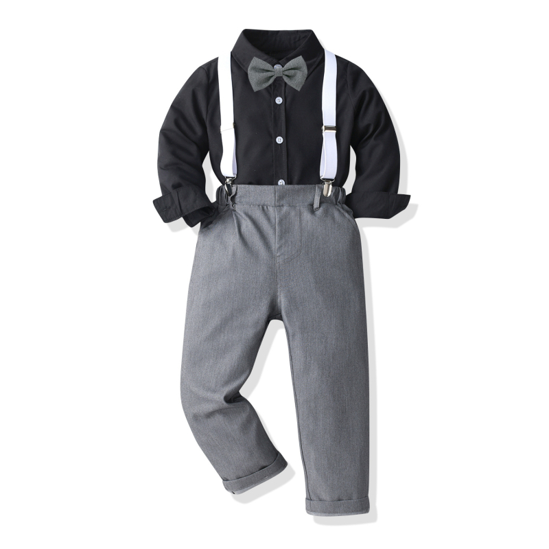 Detský kostým gentlemana na jar a jeseň 2023, čierny, s dlhým rukávom a nohavicami na traky, s cezhraničnou potlačou