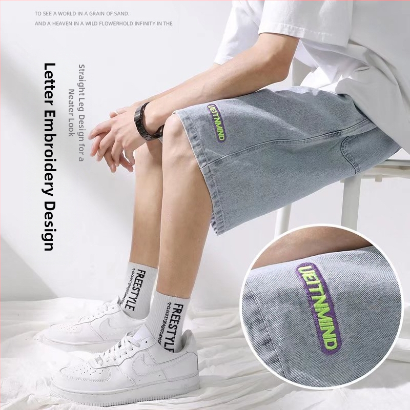 Letné džínsy pánske 2022 nové módne pekné voľné rovné šortky pánske ležérne šortky v kórejskom štýle