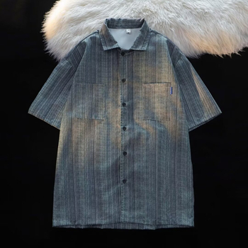 Лятна мъжка широка райета с половин ръкав, тънка риза, тийнейджърска, корейски стил, модерна ежедневна, модерна риза за всички мачове