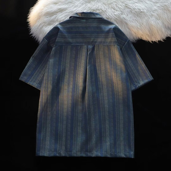 Лятна мъжка широка райета с половин ръкав, тънка риза, тийнейджърска, корейски стил, модерна ежедневна, модерна риза за всички мачове