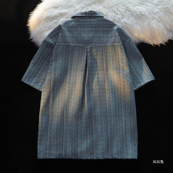 Лятна мъжка широка райета с половин ръкав, тънка риза, тийнейджърска, корейски стил, модерна ежедневна, модерна риза за всички мачове