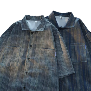 Лятна мъжка широка райета с половин ръкав, тънка риза, тийнейджърска, корейски стил, модерна ежедневна, модерна риза за всички мачове