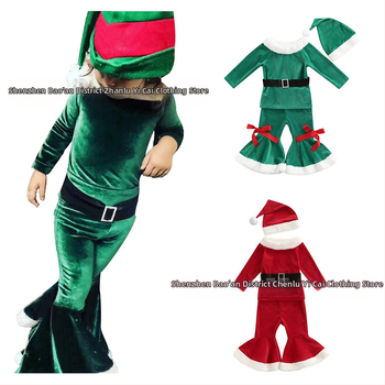 Novi Amazon AliExpress Vruće djevojke Božićni baršunasti zvonasti hlače s remenom Šešir Set od četiri dijela