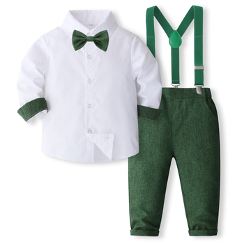 Chlapčenské jarné a jesenné nové obleky, detské šitie, košeľa s dlhým rukávom a nohavice na ramienka, dvojdielne banketové šaty