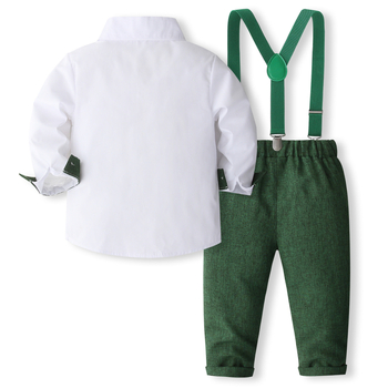 Νέο κοστούμι για αγόρια, ανοιξιάτικο και φθινοπωρινό, παιδικό πουκάμισο με μακριά μανίκια και παντελόνι με τιράντες, φόρεμα για δεξιώσεις 2 τεμαχίων
