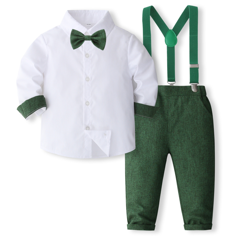 Chlapčenské jarné a jesenné nové obleky, detské šitie, košeľa s dlhým rukávom a nohavice na ramienka, dvojdielne banketové šaty