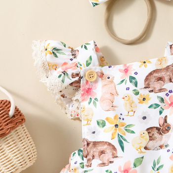 AliExpress Amazon Baby Girl Πασχαλινό λαγουδάκι με δαντέλα και μανίκια, τριπλή στρώση, τρίγωνο για τούρτα, στολή αναρρίχησης + καπάκι