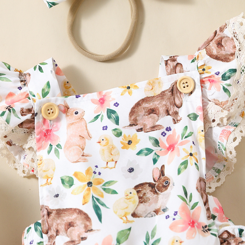 AliExpress Amazon dječje uskršnje zeko s čipkom, letećim rukavima i troslojnim trokutastim penjačkim kostimom za djevojčice + pokrivalo za glavu