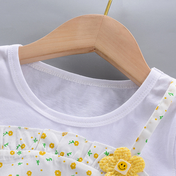 Φόρεμα για κορίτσια Λεπτό φόρεμα 2025 Καλοκαίρι Western Style Νέα κοντομάνικη φούστα δύο τεμαχίων με ψεύτικες τιράντες και φλοράλ για μωρά κορίτσια