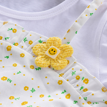 Φόρεμα για κορίτσια Λεπτό φόρεμα 2025 Καλοκαίρι Western Style Νέα κοντομάνικη φούστα δύο τεμαχίων με ψεύτικες τιράντες και φλοράλ για μωρά κορίτσια