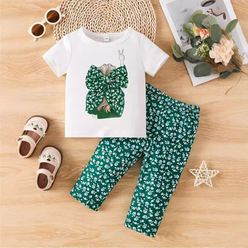 Prekogranično INS odijelo za djevojčice za bebe, ljetno odijelo s crtanim uzorkom i kratkim rukavima, cvjetnim uzorkom i hlačama