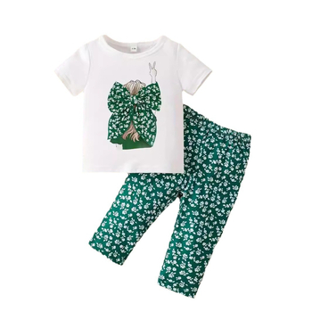 Prekogranično INS odijelo za djevojčice za bebe, ljetno odijelo s crtanim uzorkom i kratkim rukavima, cvjetnim uzorkom i hlačama