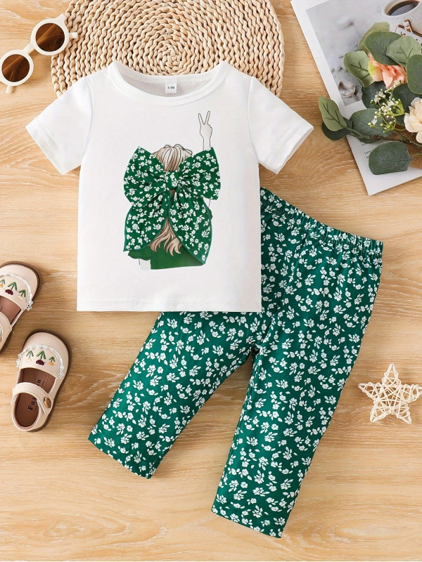 Prekogranično INS odijelo za djevojčice za bebe, ljetno odijelo s crtanim uzorkom i kratkim rukavima, cvjetnim uzorkom i hlačama