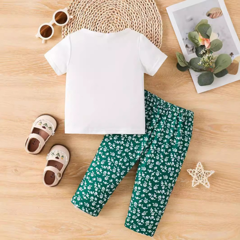 Prekogranično INS odijelo za djevojčice za bebe, ljetno odijelo s crtanim uzorkom i kratkim rukavima, cvjetnim uzorkom i hlačama