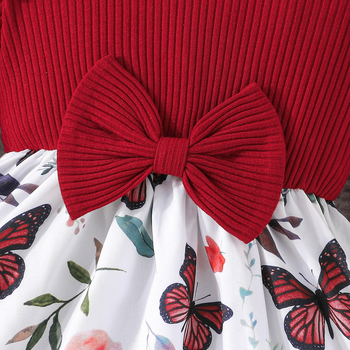 Διασυνοριακό Φθινόπωρο και Χειμώνας 2024 με Στρογγυλή Λαιμόκοψη και Φιόγκο στη Μέση, Στάμπα με Πλήρες Στάμπα και Πεταλούδα, Μοντέρνο, Νέο Προϊόν