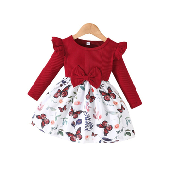 Διασυνοριακό Φθινόπωρο και Χειμώνας 2024 με Στρογγυλή Λαιμόκοψη και Φιόγκο στη Μέση, Στάμπα με Πλήρες Στάμπα και Πεταλούδα, Μοντέρνο, Νέο Προϊόν