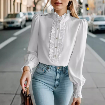 „Amazon“ užsienio prekybos Europos ir Amerikos moteriški drabužiai „Wish Aliexpress“ „Ebay“ marškinėliai su raukiniais, elegantiški, madingi, plius dydžio moteriški ilgomis rankovėmis.