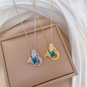 [Titánová oceľ] Zafírový diamantový náhrdelník s ľahkým luxusným temperamentom a diamantmi, dámska retiazka z titánovej ocele pre kľúčnu kosť