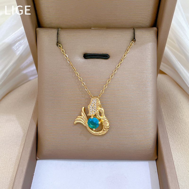 [Titánová oceľ] Zafírový diamantový náhrdelník s ľahkým luxusným temperamentom a diamantmi, dámska retiazka z titánovej ocele pre kľúčnu kosť