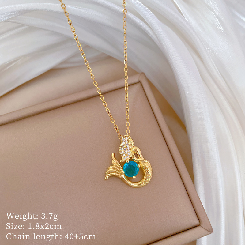 [Titánová oceľ] Zafírový diamantový náhrdelník s ľahkým luxusným temperamentom a diamantmi, dámska retiazka z titánovej ocele pre kľúčnu kosť