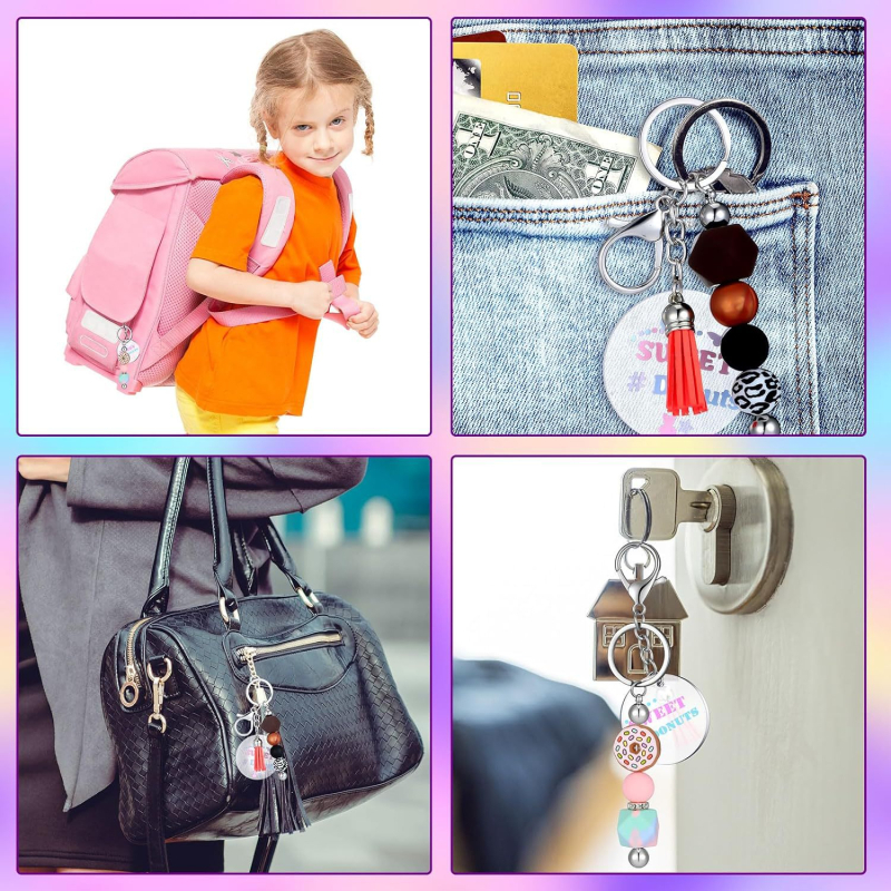 Akrilo karoliukų raktų pakabukas su tuščiaviduriu kostiumo spalvos kutais, raktų pakabukas „pasidaryk pats“ papuošalai, papuošalų krepšiai, aksesuarai