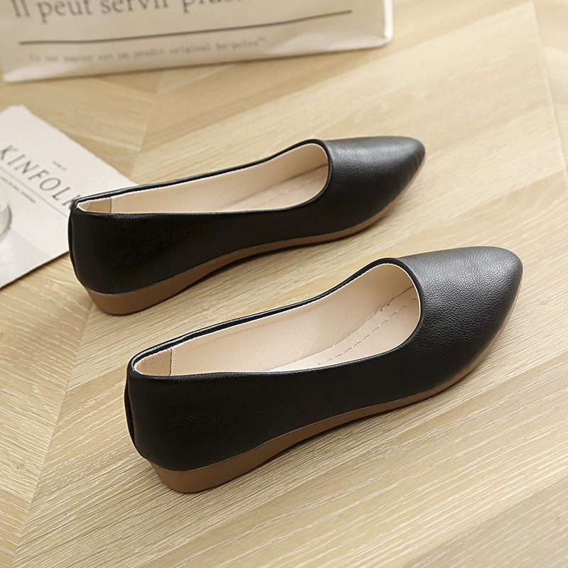 Male jednoslojne ravne cipele iz 2023., nove kožne cipele, ženske špicaste cipele na platformu, univerzalne proljetne profesionalne ravne cipele s niskim prednjim dijelom, ženske cipele