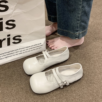 Dámske kožené topánky na jar 2025 s plytkými ústami, okrúhlou špičkou, plochou podrážkou, nazúvacími topánkami s prackou a remienkom, zimné, na nízkom podpätku